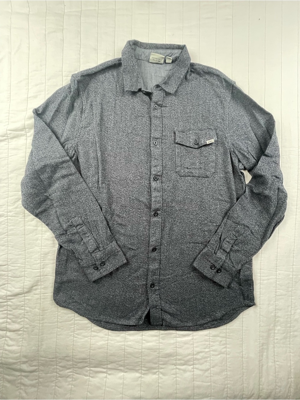 Vans Grey-Black Cotton Flannel Button-Up Shirt Large